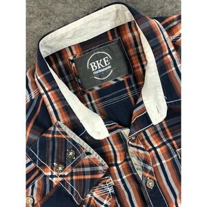 BKE Athletic Fit Mens Large Navy Plaid Shirt Long Sleeve Button Down
